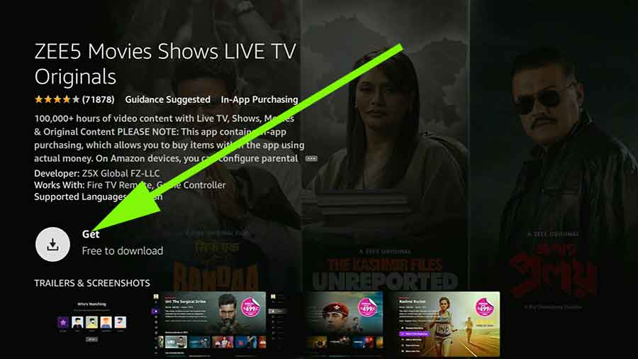 Install Zee5 Movies app on Fire TV