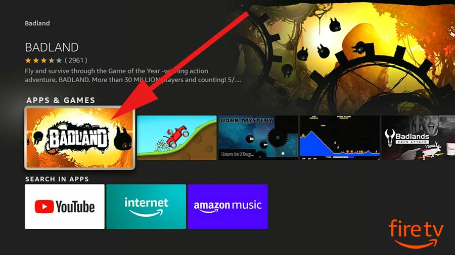 Select Badland App from Search Results Fire TV
