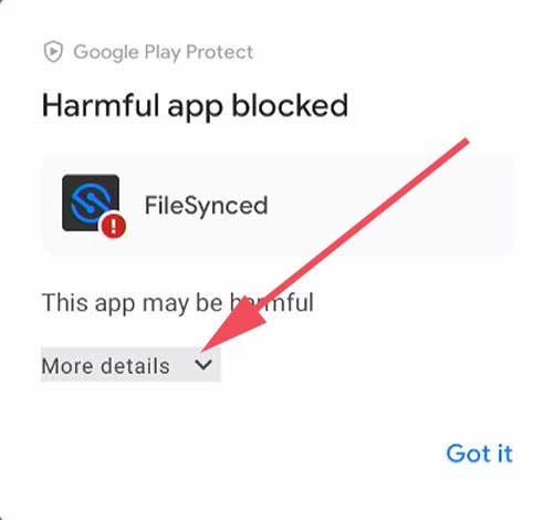 Harmful app blocked FileSynced