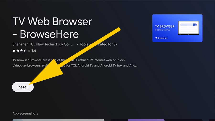 Install BrowsHere web browser Android TV