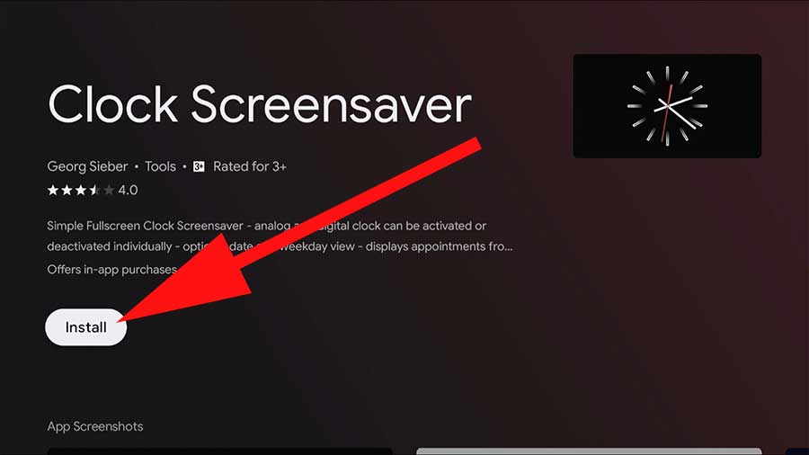 Install Clock screensaver Android TV