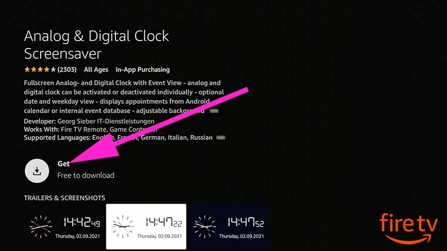 Install Clock screensaver on Fire TV