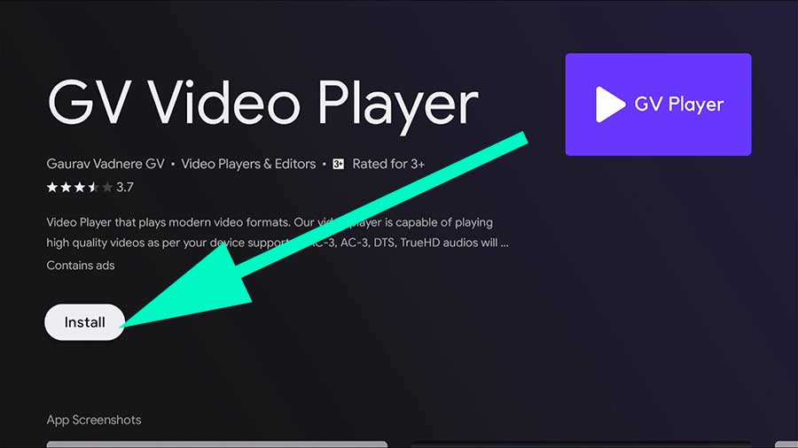 Install GV video player Android TV