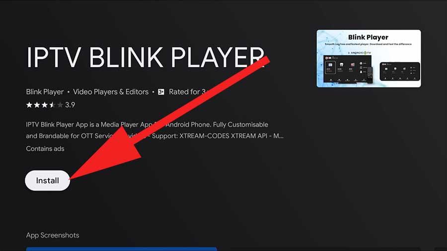 Install IPTV Blink player Android TV