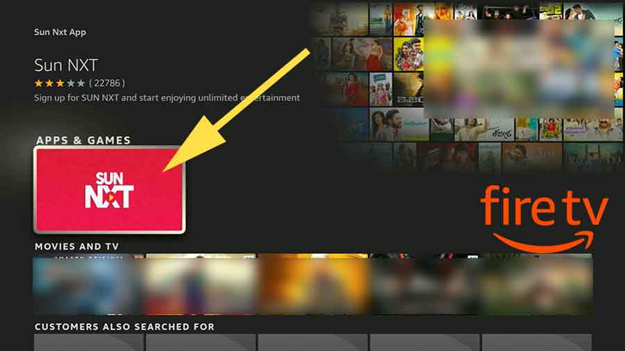 Select Sun NXT app on search results of Fire TV