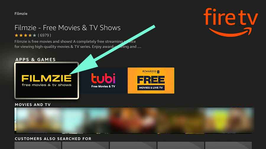 Select Filmzie app on search results of Fire TV