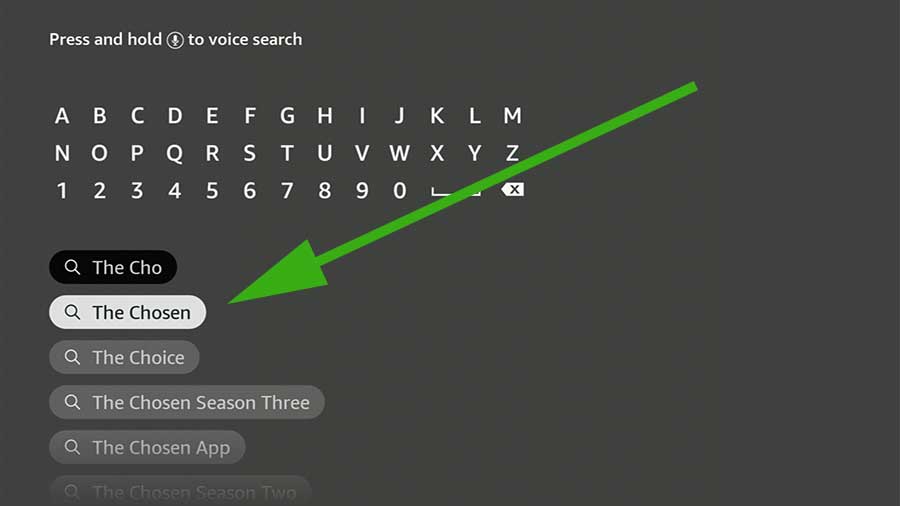 Type Chosen on Search Firestick