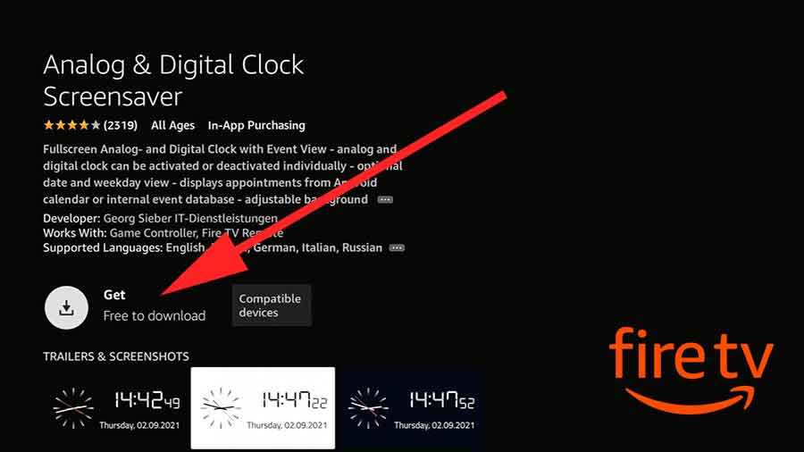 Install clock screensaver app on fire TV