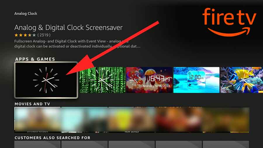 Select Analog Clock screensaver app for Fire TV
