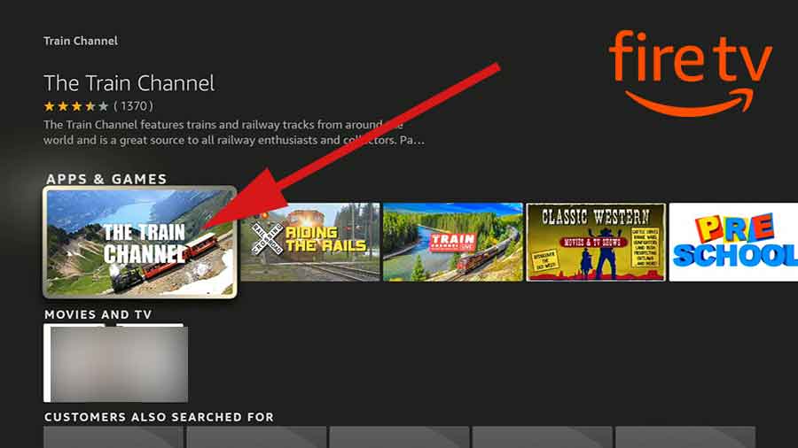 select train channel app on Fire TV