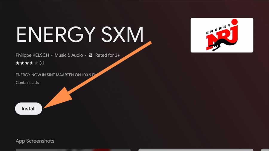 Install Energy radio app on Android TV