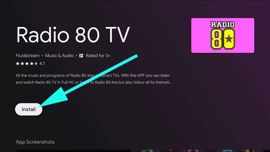 Install radio 80 TV on Android TV