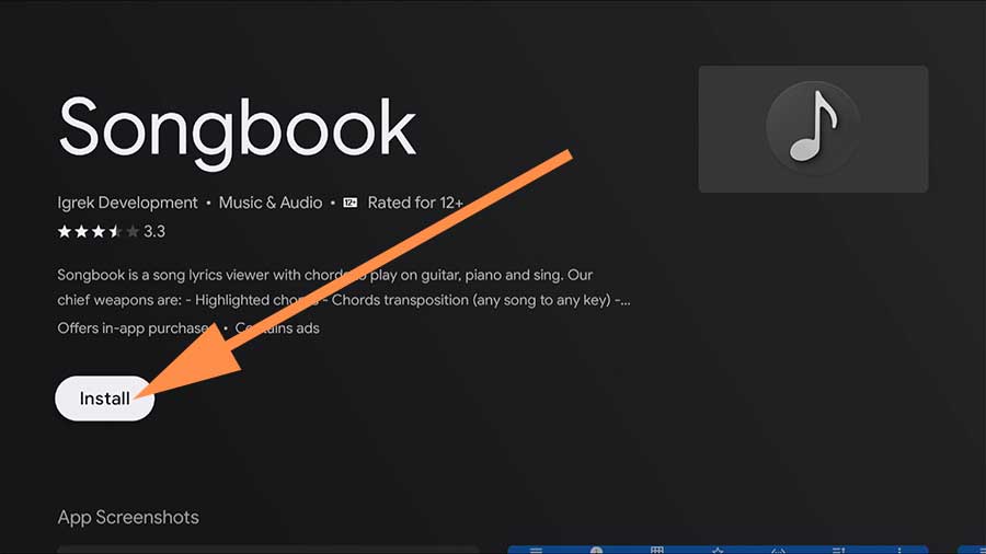 Install Songbook app on Android TV