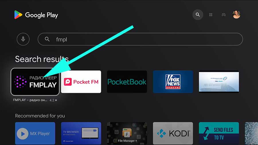 Search FMPlay on Android TV