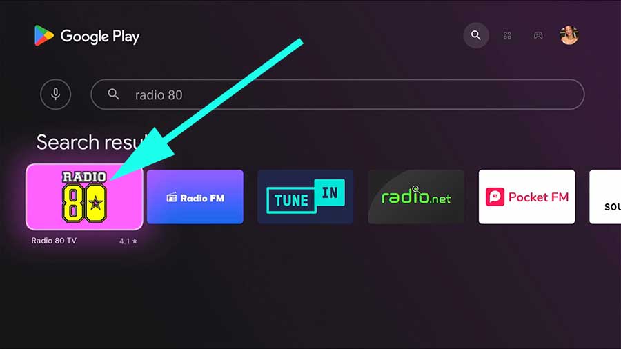 Search radio 80 TV on Android TV