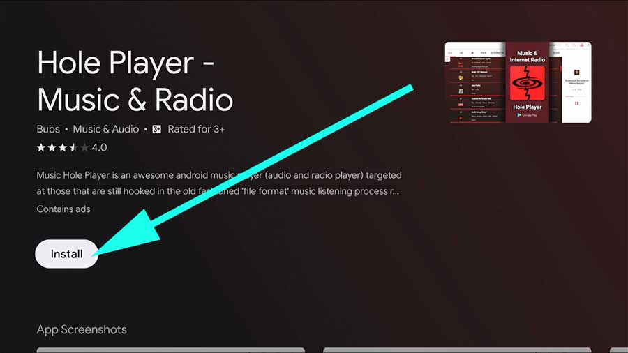 Install Hole player Android TV