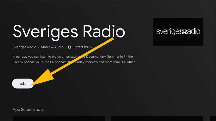 Install Sveriges Radio Play on Android TV