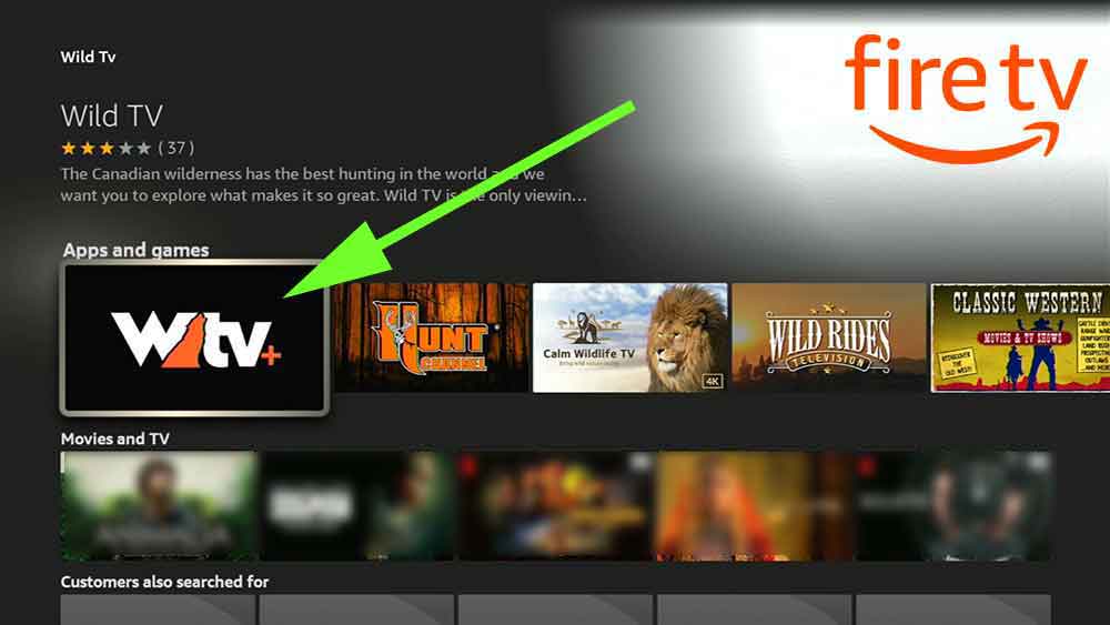 Select Wild TV app from search results of Fire TV