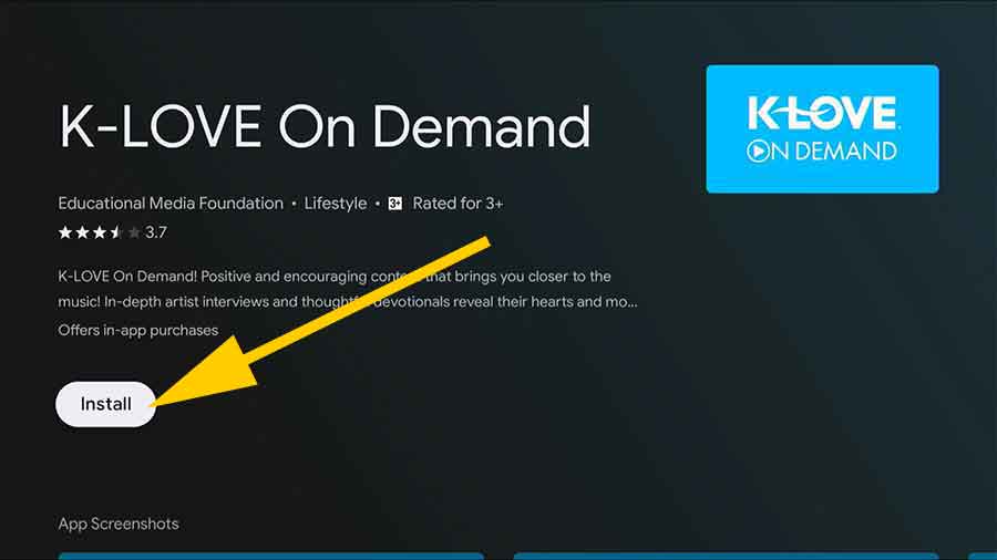 Install K Love on Android TV