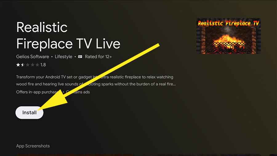 Install Realistic fireplace on Android TV