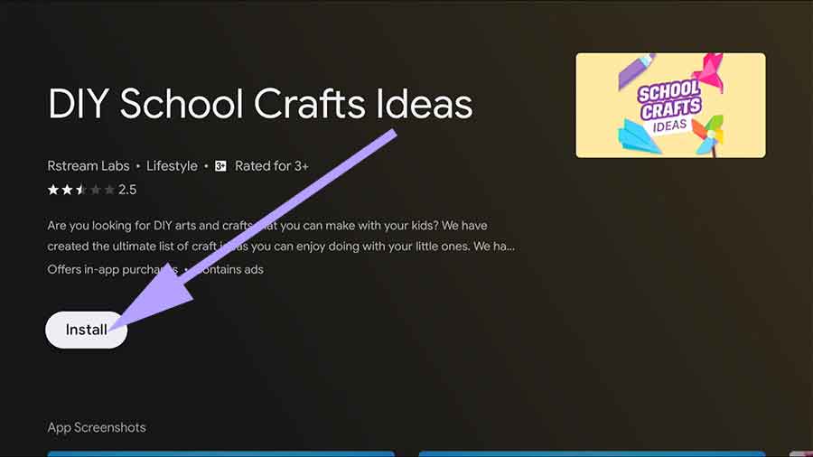 Install school craft videos app on Android TV