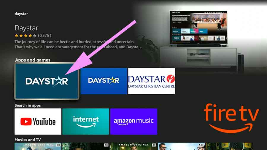 Select Daystar app from search results