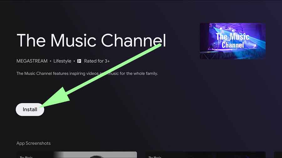 Install Music channel app on Android TV