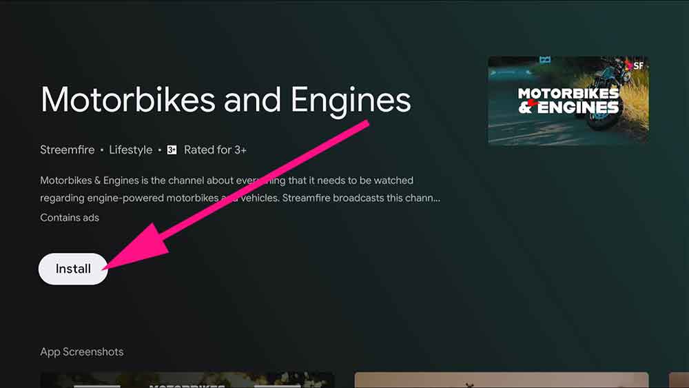 Install Motorbikes videos app on Google TV and Android TV