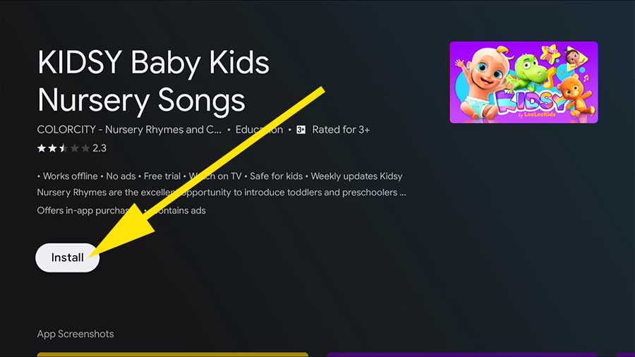 Install Kidsy nursery songs on Google TV